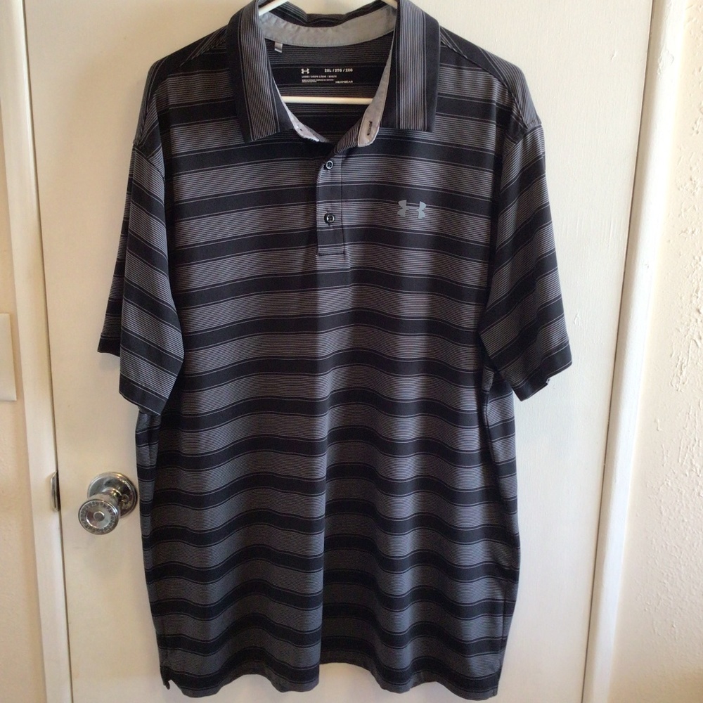 MENS UNDER ARMOUR LOOSE HEATGEAR GOLF POLO SHIRT - SIZE 2XL - BLACK/GRAY